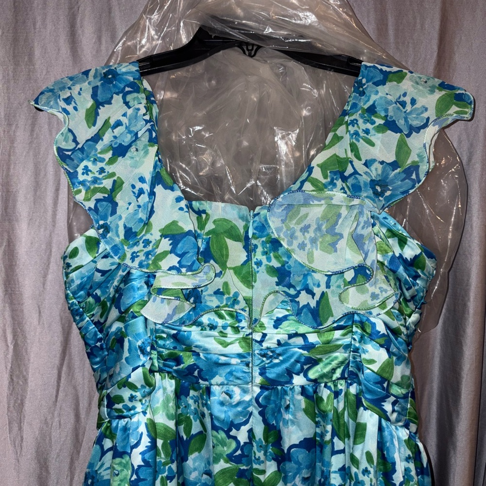 AMIRI PIA PLEATED MIDI DRESS SIZE 10 GARDEN BLUES